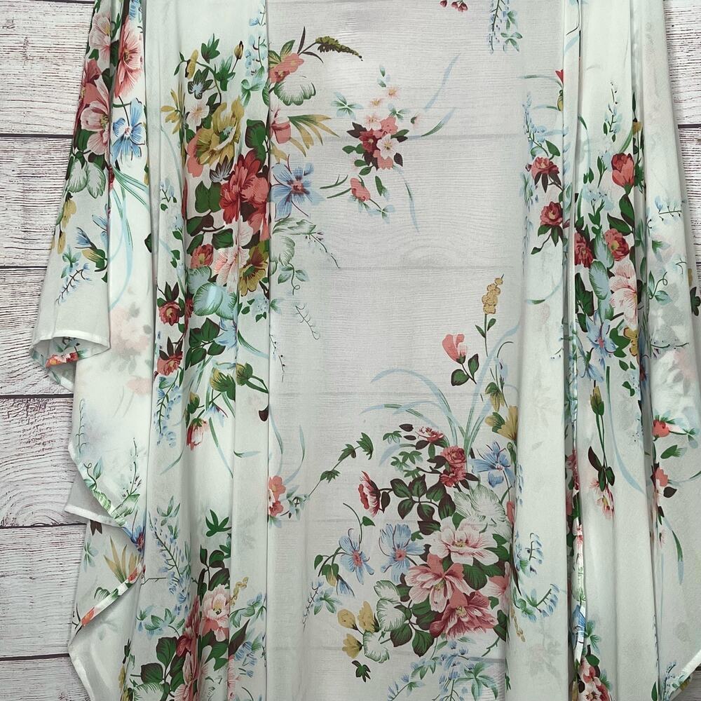 Umgee Sheer Girly Romantic Bridal Multicolored Floral Kimono Size 1XL - Picture 4 of 11